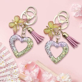 Winmany Heart Resin Keychain Butterfly Tassel Hollow Keyring Cute Pendant Key Ring Backpack Bag Purse Valentine's Day Key Chains Accessories for Women Girls (Yellow)