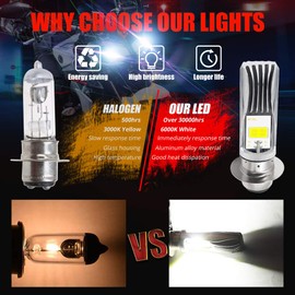 9-85V H6M P15D LED Motorcycle Headlight Bulb,2 COB 1600LM 8Watts Hi/Lo Beam for Motorbike ATVS Car Headlamp.Xenon White.Pack of 1.