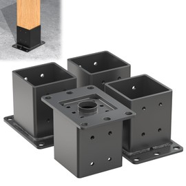 TAYORY Heavy Duty 4x4 Post Base 4 Pcs, Thickness: 0.118"/3MM, (Inner Size:3.6"x3.6") 4x4 Post Bracket, Black Deck Post Base,for Deck Railing Support,Pergolas,Mailbox