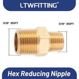 LTWFITTING Brass Pipe Hex Reducing Nipple Fitting 3/8-Inch x 1/4-Inch Male BSPT (Pack of 25)