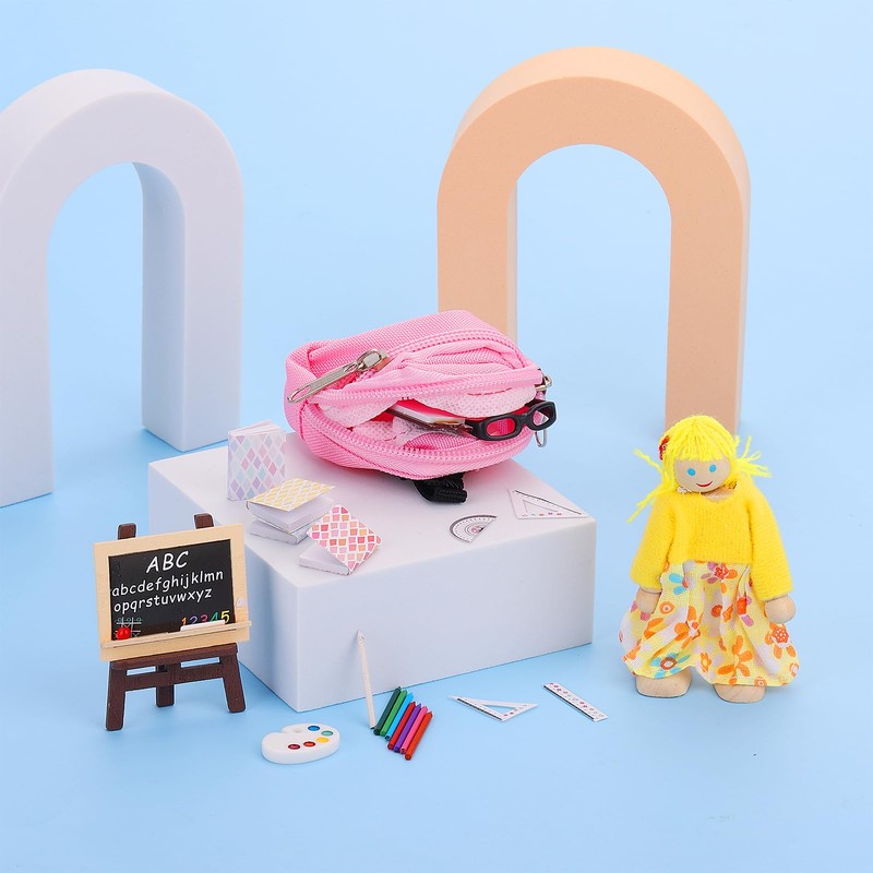 Andibro 22 Pcs Miniature Doll School Set, 1:12 Dollhouse Mini