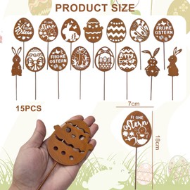 15 pieces Easter bunny garden stake, spring decoration, Easter bunny rust decoration, garden stake, Easter eggs, Easter bunny metal stake, patina metal rabbit rust plug, garden stake mix rabbit set