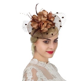 Women Fascinator Veil Hat Flower Feather Mesh Net Veil Bridal Dot Veil Headpiece with Hair Clip and Headband Ladies Wedding Party Costume Headwear Fancy Dress Hair Accessories for Cocktail Party Race