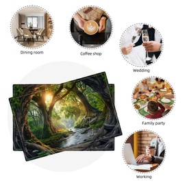 Rainforest Placemats Set of 4 Sunrise Rainforest Green Scenery Jungle Table Mats Washable Place Mats for Home Party Kitchen Indoor Outdoor Restaurants Decoration 12''x18''