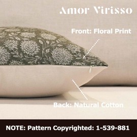 Amor Virisso Floral Pillow Covers 24x24 Throw Pillow Covers Vintage Block Print Pillow Cover Neutral Couch Pillows for Living Room Farmhouse Decorative Accent Sofa Pillows, Dusty Green