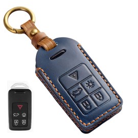 LETINGFAR Smart Key Case for Volvo Genuine Leather Key Case Key Holder for Volvo Smart Key Case Key Cover Volvo Dedicated Design, blue
