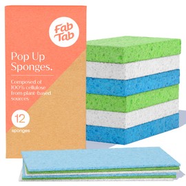 Fab Tab Plant-Based Pop-Up Sponges - Pack of 12 Biodegradable Cellulose Sponges