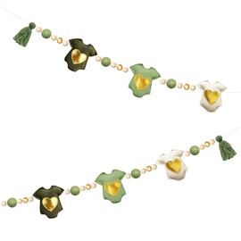 Sage Green Gold Baby Clothes Decorations Handmade Pre-Strung Felt Baby Clothes Banner Wool Felt Ball Wooden Bead Garland for Neutral Baby Shower Gender Reveal Party Nursery Fireplace Home Decor