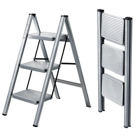 XinSunho 3 Step Ladder, Folding Step Stool with Anti-Slip Wide Pedal, Portable Sturdy Steel Ladder 3 Steps, 330lbs Safety Kitchen & Household Ladder