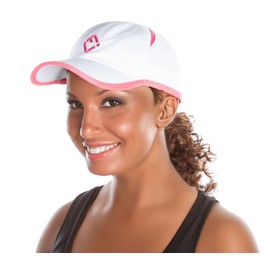 Funky Junque Hats for Men Women Running Cap Lightweight Mesh Performance Embroidered Cooling Summer Sports Tennis Golf, White (Pink Trim), Medium-Large