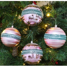 Christmas Concepts® Pack of 5-100mm Large Baubles - Shiny, Matte & Bead Design - Christmas Decorations (Baby Pink & Turquoise)