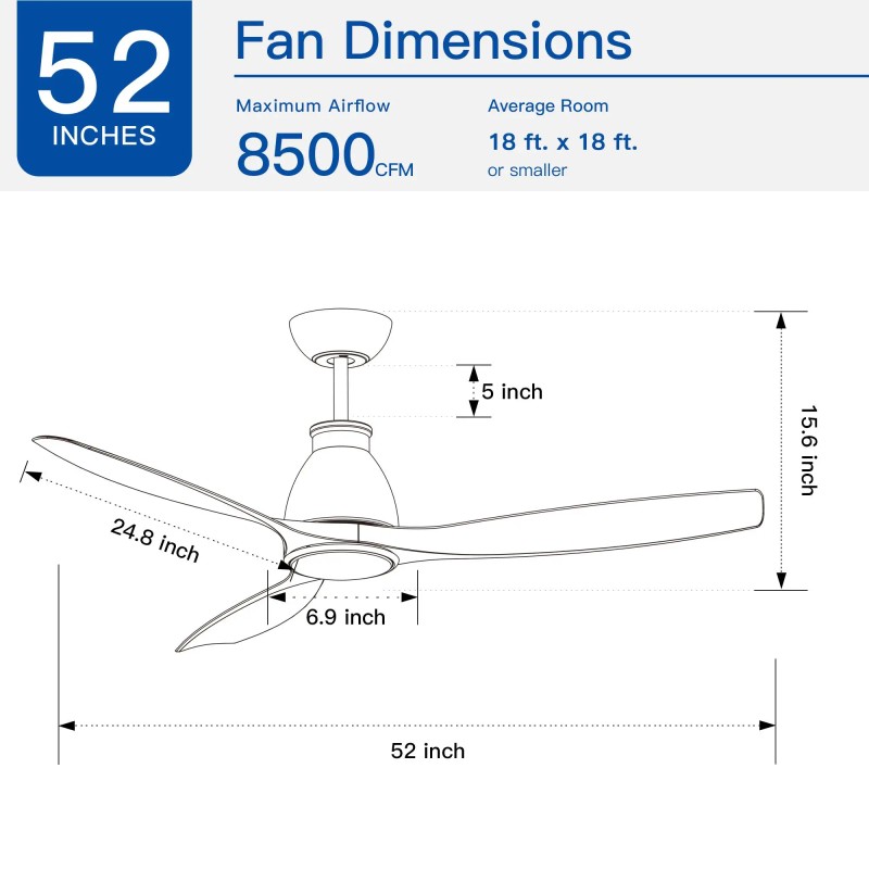 52-Inch Modern LED Ceiling Fan with Lights Indoor/Outdoor Integration Imitation