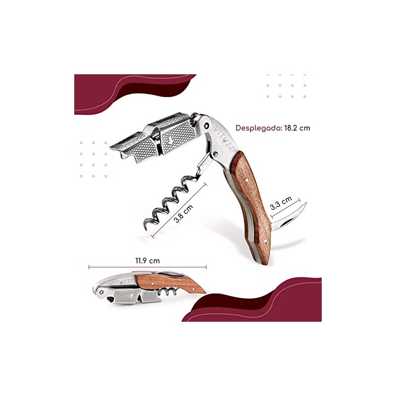 Vituzzi Set de 4 Sacacorchos para Vino de Acero Inoxidable