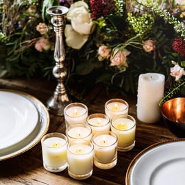 48 Pack White Unscented Clear Glass Filled Votive Candles. Hand Poured Wax Candle Ideal Gifts for Spa Weddings Birthdays Holidays Party