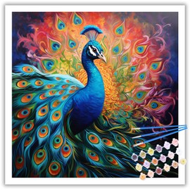 Painting by Numbers Adults, DIY Peacock Paint by Numbers Adult, Painting by Numbers Set for Gift and Home Decoration, 40 x 40 cm, Without Frame