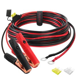 CUZEC 8FT/2.44m 14 AWG Extension Cord Eyelet Terminal with Battery Clamp 12V/ 24V Battery Clip-On for High-Power Inverter and More