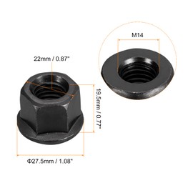 sourcing map M14 Flange Hex Nuts, 2pcs Grade 10.9 Carbon Steel Black Oxide Finished Hex Flange Nuts for Machinery