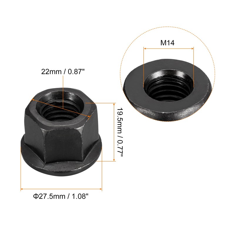 sourcing map M14 Flange Hex Nuts, 2pcs Grade 10.9 Carbon