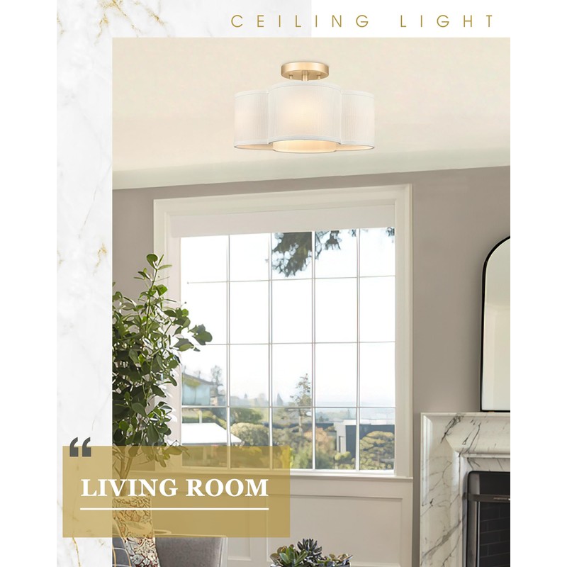 Audickic Gold Semi Flush Mount Ceiling Lights, 14" 4-Light Ceiling