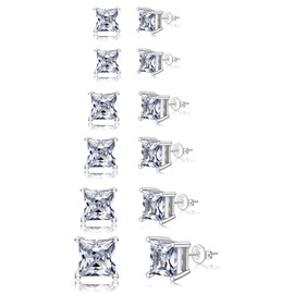 PABBEU 6Pairs Sterling Silver Stud Earrings for Women Hypoallergenic 925 Sterling Silver Earring Studs Small Stacks AAAAA Cubic Zirconia Cartilage SilverStud Earrings Set for Women Gift