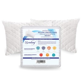 Eutony Pillow Protectors 2 Pack Quilted Zipped - Ultra Luxe Zipped Pillow Protectors, Quilted Pillow Protectors, Soft & Breathable Hypoallergenic 50 x 90cm - White