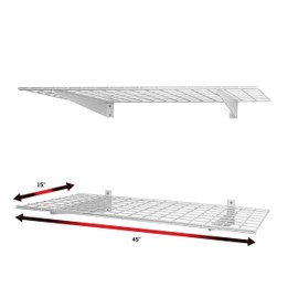 Hyloft 00967 45-Inch X 15-Inch Steel Wall Shelf Storage Rack for Garage, Low-Profile Brackets, Max Shelf Load 200 Pounds, Off White