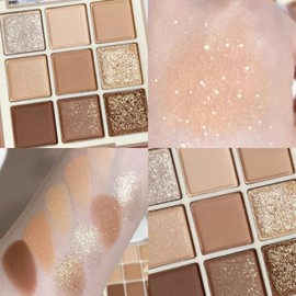 Okerker 9 Color Nude Gold Eyeshadow Palette, Matte Shimmer Glitter Eye Shadow Makeup Palettes, Naked Neutral Brown Eyeshadow Makeup Pallet, Highly Pigmented Long Lasting Waterproof Blendable
