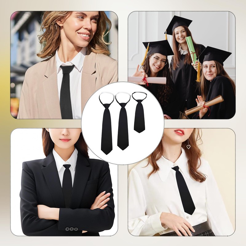 FDJZXW Pack of 3 Black Pre-Tied Adjustable Ties, 22 cm,