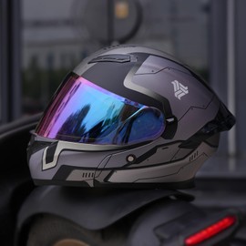 JQF Gear Modular Motorcycle Helmet Dual Visor Flip Up Full Face Helmets FF808 DOT Approved for Adults Men Women (Gray Mech Man, XL)