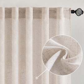 MIULEE Natural White Linen Curtains 100 Inch Length 2 Panels for Bedroom Living Room, Soft Thick Linen Textured Window Drapes Semi Sheer Light Filtering Back Tab Rod Pocket Burlap Look Decor