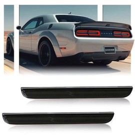 GSOWO 2 PCS LED Rear Bumper Reflector Cover for Dodge Challenger 2015-2023, Smoked Lens Red Tail Cover, 80-Reflector Light Kit, Car Accessory - Smoked Lens