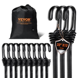 VEVOR Bungee Cords with Hooks, 12Pcs 32 Inch Bungies Set, Bungee Cords Double-J Hooks with Organizer Bag, Multipurpose Elastic Straps for Fastening Tarps, Camping, Tarps, Motorcycle, Truck