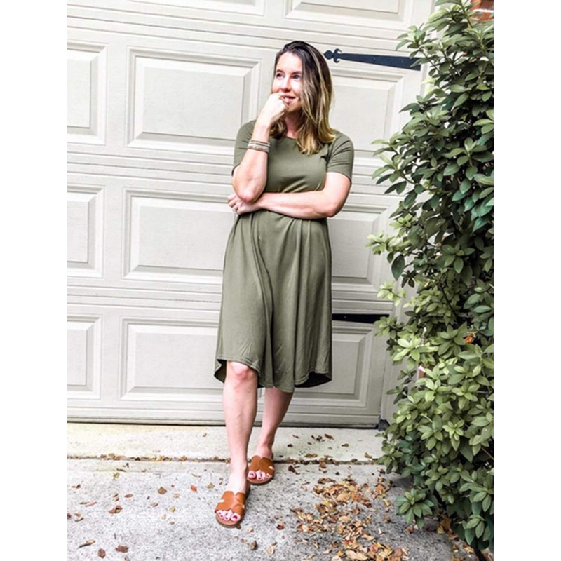 Locryz Womens Pockets Casual Swing Loose T-Shirt Midi Dresses M