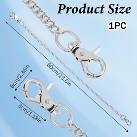 Prasacco Punk Hose Kette, Silberne Hip Hop Hosenkette aus Edelstahl 60cm x 9,7mm Gothic Jeanskette mit Doppelhaken Unisex Punk Metallkette für Jeans, Hosen, Handtaschen, Dekoration