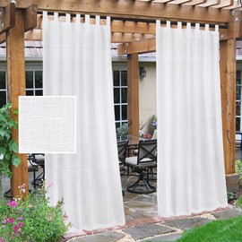 H.VERSAILTEX Outdoor Linen Sheer Curtains for Patio Waterproof - Indoor/Outdoor Divider Privacy Added Light Filtering Porch Decor -Stick Tab Top for Gazebo/Cabana, Pure White, 2 Pieces, W52 x L84