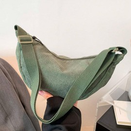 Shoulder Bag for Women Small Nylon Half Moon Soft Casual Shoulder Bag Chest Bag Shoulder Bag Daypack Shoulder Bag, Corduroy Green