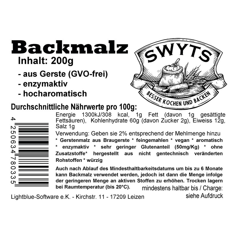 Baking malt 200 g – from barley, enzyme active –