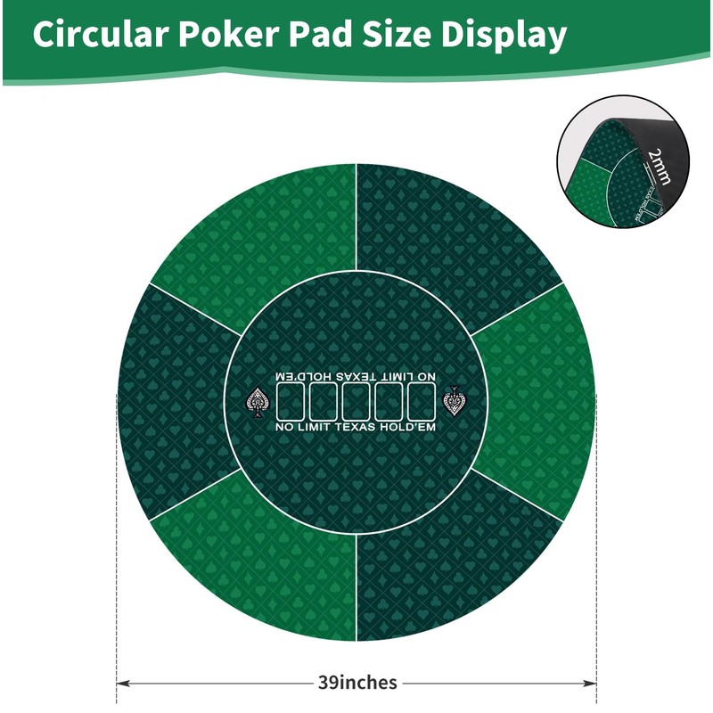 LERYG Round Poker Mat,39/47/55/63 inch 6-10 Person Texas Poker Rubber