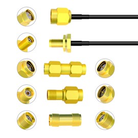 Goupchn - Cable coaxial SMA macho a hembra RG174 de 5 m con 3 adaptadores coaxiales SMA