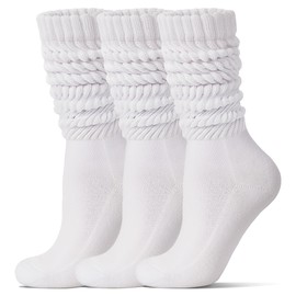 Toetally Women's Slouch Socks 3 Pairs Long Boot Scrunch Crew Sock Soft Cotton Knit Cozy Socks Gifts White M