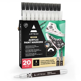 ARTEZA Acrylic Paint Markers, Set of 20 Black & White Acrylic Paint Pens, Art Markers for Glass, Pottery, Ceramic, Plastic, Rocks, and Canvas