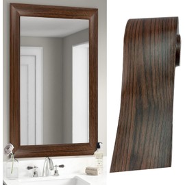 DESOMINOR 32.8Ft Black Border Peel &Stick Wood Grain Wallpaper Border Removable Waterproof Bathroom Mirror Frame Sticker (Dark Brown, 2Inch x 32.8Ft)