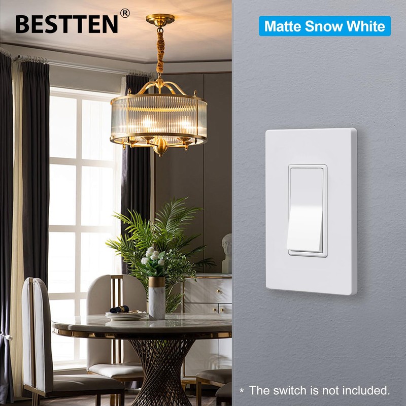 (50 Pack) BESTTEN USWP6 Matte Snow White Screwless Wall Plate,