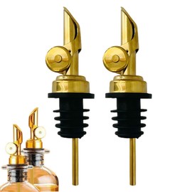 2 Pcs Stainless Steel Olive Oil Bottle Pourers Self Closing Wine Dispenser Spout Auto Flip Feature Liquor Pour Spouts for Pours Liquid Cocktail Wine Vinegar Cork (Gold)