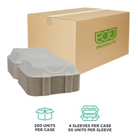 Eco-Products Compostable 9" Clamshell To Go Containers, Case of 200, Square Take Out Food Box, White Renewable Molded Fiber, Microwaveable & Freezable, Grease & Cut Resistant, ASTM Compliant