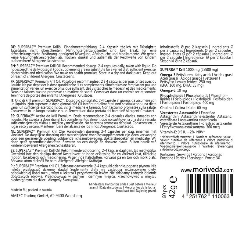 MoriVeda® Superba Premium Krill Oil, 180 Capsules with Revolutionary Omega