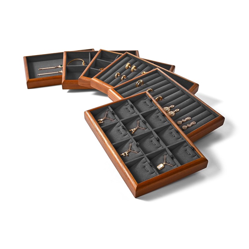 Oirlv Solid Wood 6 Grid Jewellery Trays, Stackable, Organiser for