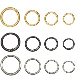 Maydahui 24PCS Spring O Ring Zinc Alloy Spring Clip 4 Size (0.8,0.98,1.1,1.3inch) 3 Colors Round Carabiner Snap Hook Key Ring Circle Trigger Rings Multi-Purpose for Handbag Purse Dog Leashes (Gold, Silver, Black)