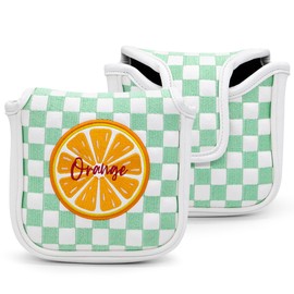 Golf Square Heel Shaft Mallet Putter Cover Headcover, Funny Design Magnetic Closure Elegant Embroidery Premium Leather Putter Headcovers (Orange)