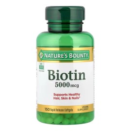 Natures Bounty Biotina 5000 mcg  150 cpsulas blandas de liberacin rpida, suplemento de vitamina B7, sin gluten ni OMG, sin edulcorantes ni sabores... 